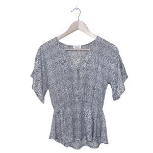 EUC Sienna Sky Black and White Printed Peplum Blouse